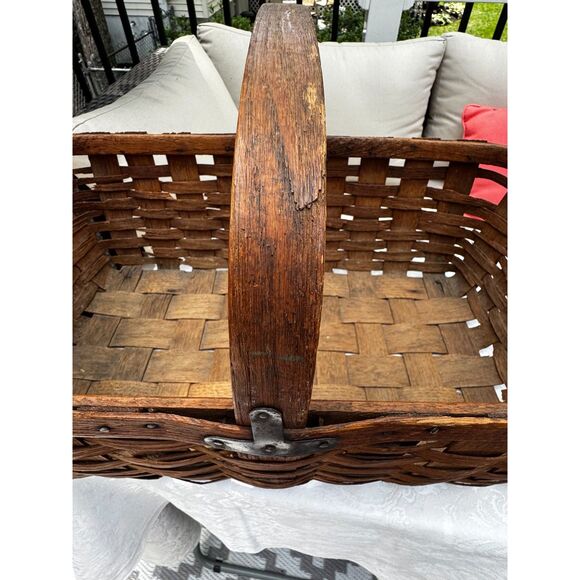 Beautiful antique split oak gathering basket; country, primitive wood basket - Picture 4 of 13